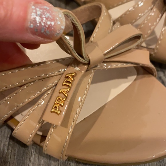 Prada Patent Leather Nude Sandals Wedges Shoes - Picture 3 of 15